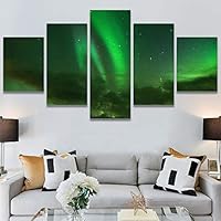 SIGNWIN 5 Panel Canvas Wall Art Astronomy & Space Contemporary Cosmic Dramatic Green Group Photography Realism Ultra for Home Decorations Ready to Hang - 60