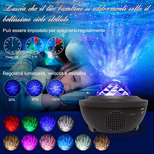 Lampada Proiettore Stelle, Luce Notturna Bambini con 21 Modalità, LED Lampada Musicale Romantica Cielo Stellato, con Telecomando, Timer, Altoparlante, Bluetooth, Regalo per Adulto, Bambini - Image 6