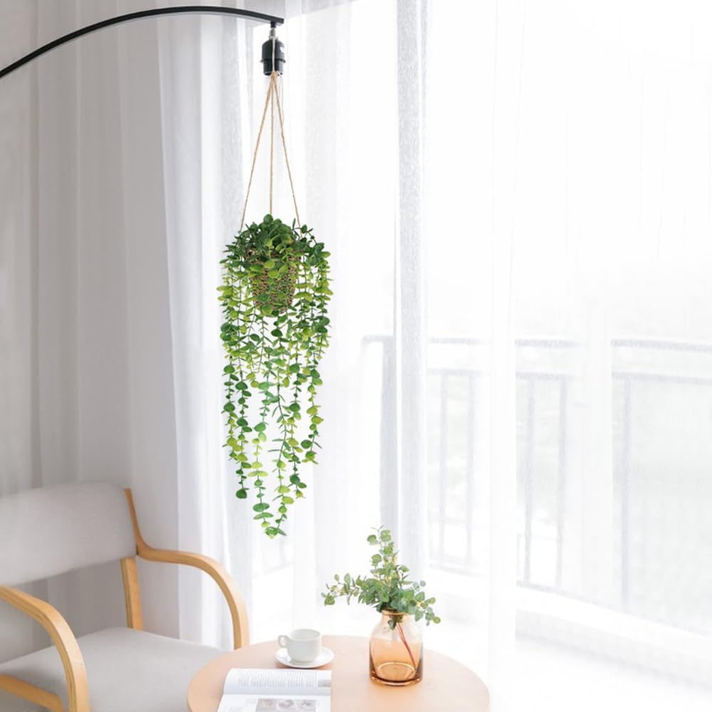 Nisoger Fake Hanging Plant with Woven Basket, 2 Pack Artificial Hanging Plants, Faux Vines Eucalyptus Leaf Hanging Pot Plant for Wall Home Room Indoor Outdoor Bedroom Bathroom Office Decor - Image 8