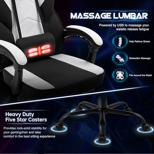 Image of Gaming Chair for Adults with Footrest & Massage Lumbar Support, Ergonomic High Back Gamer Chair, Adjustable Swivel Computer Gaming Chairs with Headrest and Linkage Armrests,Black