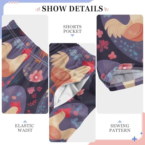 Rooster Egg Floral Boys Long Pants Soft Trousers Elastic Waist Kids Lounge Bottoms with Pockets S-XL4