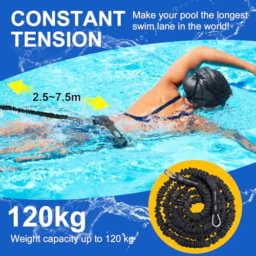 Schwimmgurt für Pool | 2,5-7,5M Einstellbare Schwimmwiderstand Gürtel | Schwimmgurt Pool Erwachsene Kinder | Schwimmtrainer Gürtel | Schwimmhilfe für Jedes Schwimmbad Ohne Schwimmleine, stationär