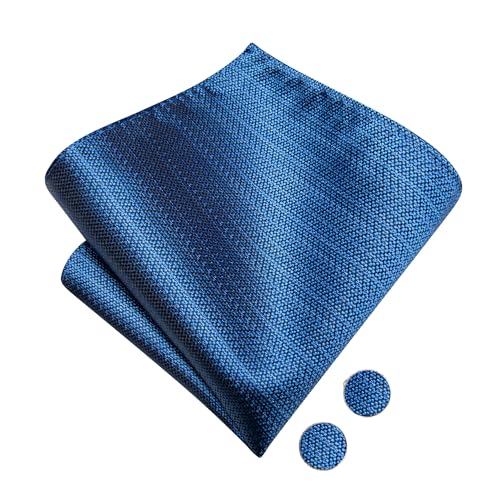Image of Hi-Tie Blue Pre-Tied Bowties for Men Silk Solid Clip On Men's Bowtie Pocket Square Cufflinks Set for Wedding Party