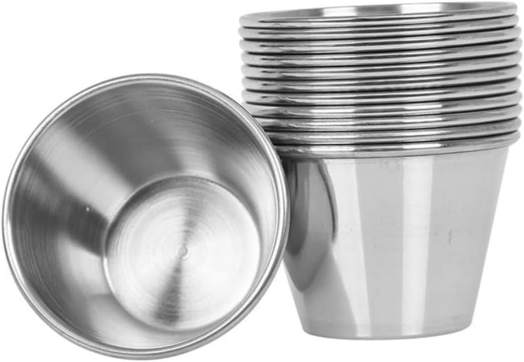 Luxshiny 12-piece Stainless Steel Sauce Cup Set Dipping Sauce Bowls for Mustard Pepper Metal Condiment Cups for Home