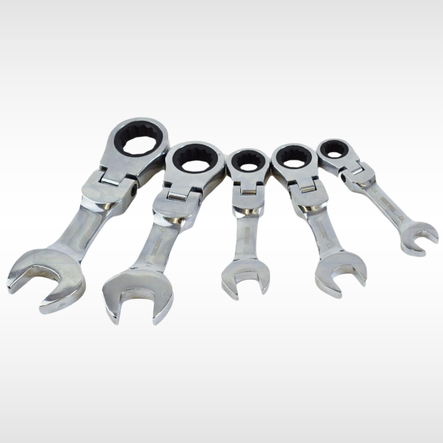 Dunnet Tools Stubby Short Ratcheting Combination Wrench Set Metric – 5 Piece Flex-Head Gear Wrenches 8-19Mm, Reversible Spanner Tool Set, Chrome Vanadium Steel, Adjustable Pivoting Head
