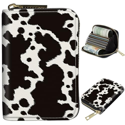 Image of Cute Credit Card Holder with Zipper, Cow Skin RFID-Blocking Card Case Small Wallet for Women Men, Multi-slot Card Organizer Case Travel Accordion Wallet