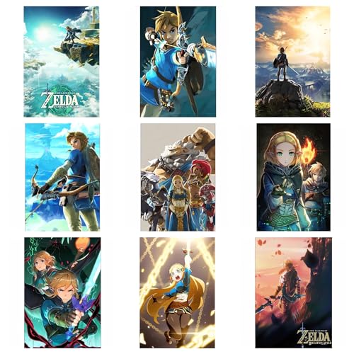 Zstlwyl Legend of Zelda – Lot de 9 affiches aquarelles pour chambre d'enfant, décoration murale de salle de jeux (20,3 x 25,4 cm) sans cadre JPN