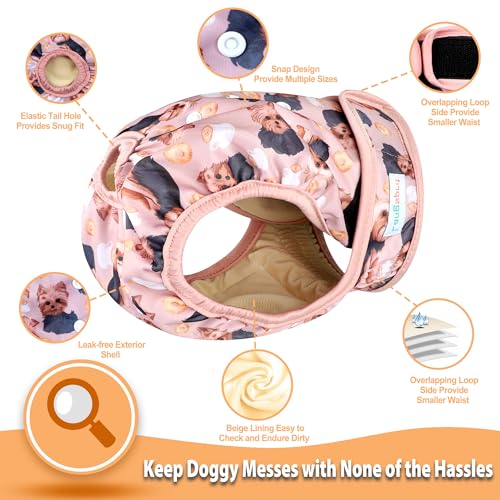 Image of Langsprit Washable Female Dog Diapers (3 Pack) - No Leak Reusable Diapers for Doggy Female in Period - Highly Absorbent Dog Heat Panties with Adjustable Snaps L Size