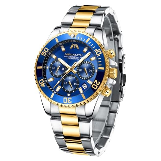 MEGALITH Herrenuhr Edelstahl Chronographen Herren Armbanduhr Großes Wasserdicht Designer Uhren fur Männer Leuchtende Analog Datum Kleid Mode