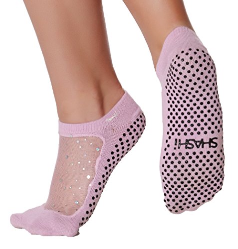 SHASHI Star Glitter Mesh Non-Slip Sock – Ergonomic, Cool-Comfort Socks (1 Pair) – for Pilates, Barre, Ballet, Yoga, Rehabilitation Rose