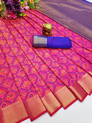 Image of AKHILAM Women's Kanjivaram Woven Soft Silk Saree With Blouse Piece