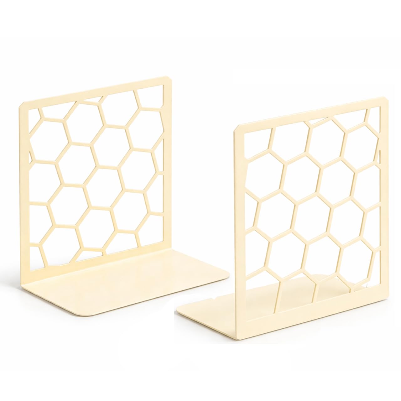 GEOMOD Geometric Honeycomb Yellow Metal Bookends Decorative - Tall Sturdy Book Ends for Shelves - Modern Heavy Duty Bookend Stopper - Office or Home