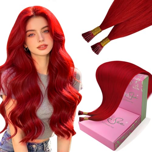 YoungSee Itip Human Hair Extensions Red, Short Straight Hair, Lightweight