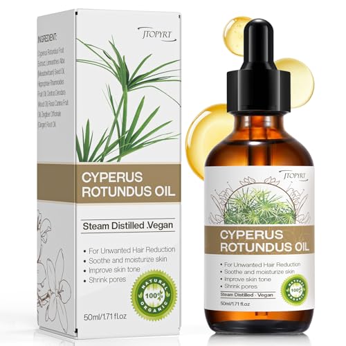 Jtopyrt Cyperus Rotundus Oil for Hair Removal: Reduces Unwanted Hair Growth, Slows Regrowth, Soothes Skin & Shrinks Pores Suitable for All Skin Types (1.71 Fl Oz)
