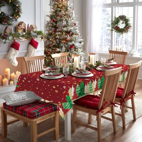 OQOQ Disposable Christmas Tablecloth (Red, 3 Packs), 108"x54" Red Christmas Party Decorations Table Cloth Plastic Table Cover for Buffet Picnic Dinner Centerpieces Decor – Image 6