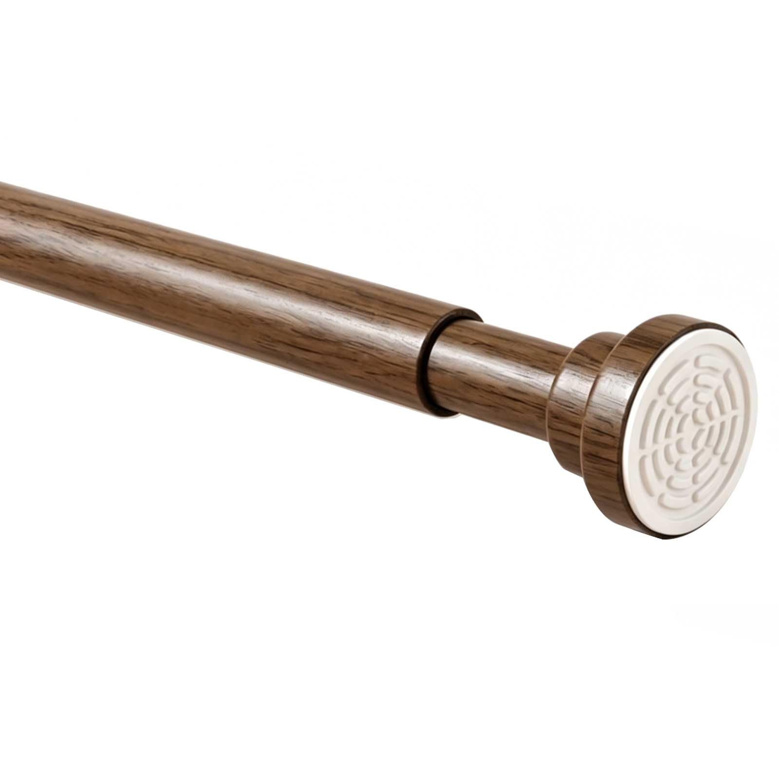 Shower Curtain Rod Stainless Steel, 16-39 in Adjustable Tension Curtain Rod No Drilling, Wood Grain Finish for Home, Kitchen, Closet(Brown,65-100cm/25.5-39in)