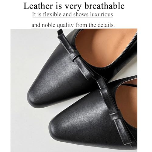 Women's Soft Leather Flat Mary Janes with Cute Bow Ankle Strap Sexy Pointed Toe Slip-On Ballet Flats Fashion Comfortable Lightweight Casual Dress Shoes2