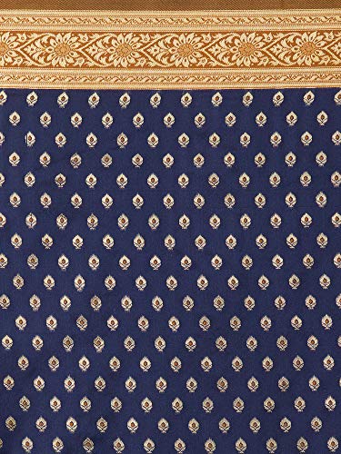 Image of AKHILAM Women's Silk Blend Woven Border Saree with Unstitched Blouse Piece