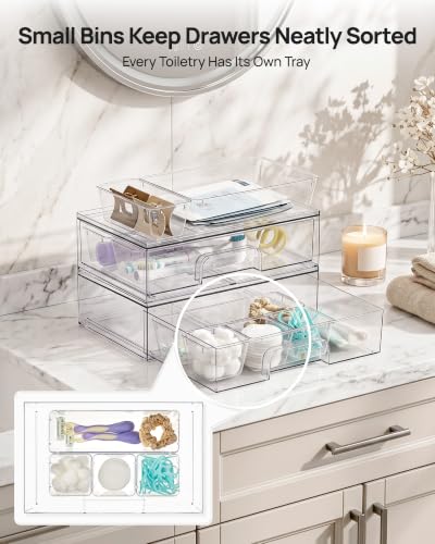 Image of Vtopmart 12-Pack Clear Makeup Organizer Set with Drawer Organizer Bins | 2 Pack Stackable Storage Drawers & 10 Pack Drawer Organizer for Vanity Cosmetic, Bathroom Countertop, Desk