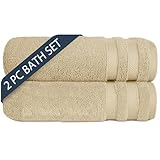 TRIDENT 2 Piece Large Bath Towels Set for Bathroom, 100% Cotton Towel Set, Highly Absorbent, Zero Twist Super Soft and Bulky Towel for Luxury use - Linen Beige Towels