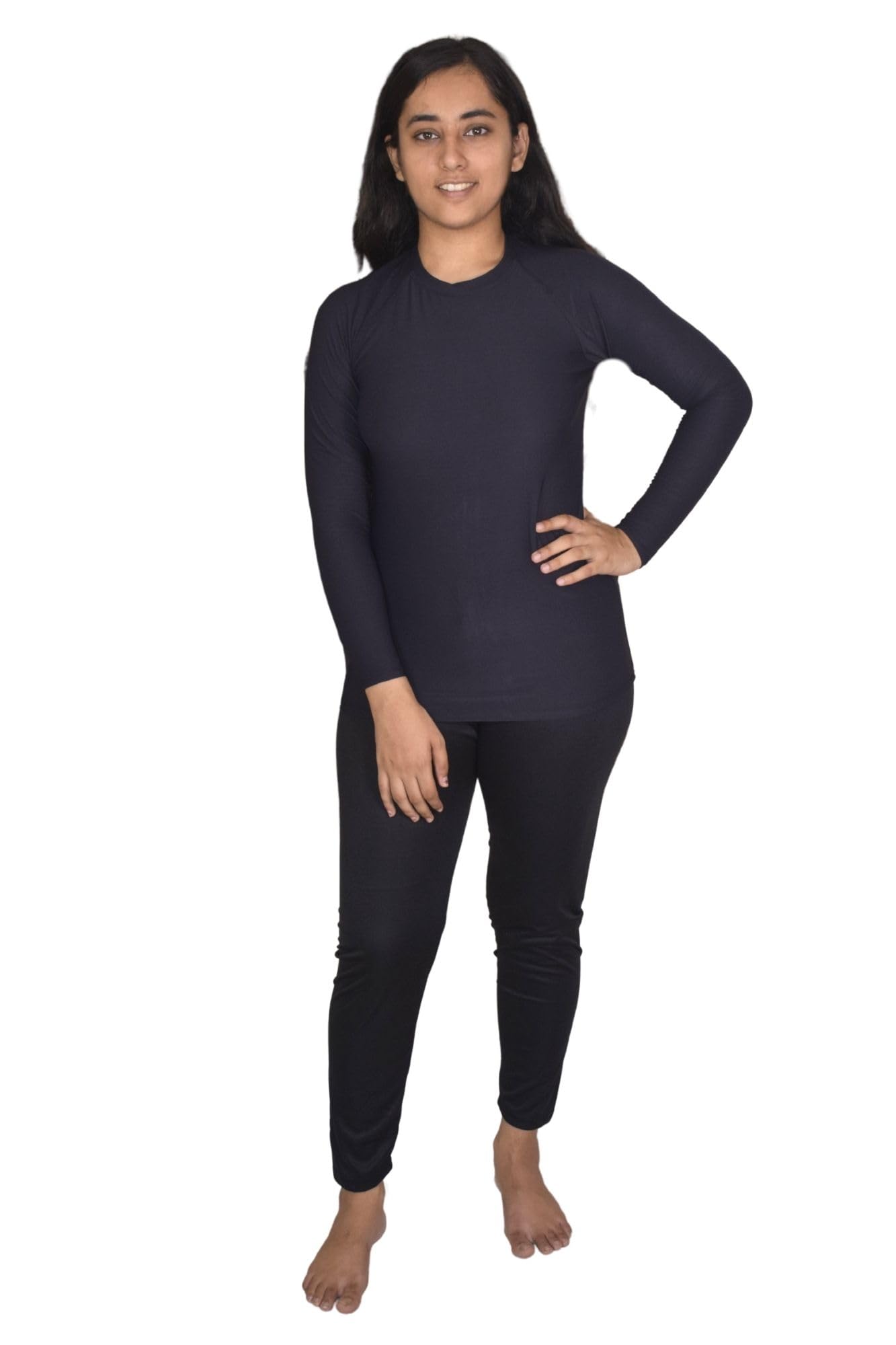 Spandex Regular Fit Compression Long Tights/Swim Leggings with Full Sleeves Tshirt | Adjustable, Quick Drying Leggings for Swimming, WaterParks, Surfing & Other Sports -Black (Small)