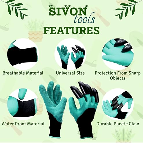 Image of SIVON Garden Gloves With Claws | Heavy Duty Gloves for Gardening & Farming | Reusable, Washable Gloves for Digging, Planting & Pruning | Garden Accessories for Men & Women