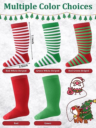 Foaincore 5 Pair Baby Christmas Knee High Socks Cotton Long Striped Tube Socks for Toddler Baby Boys Girls Christmas Wear3