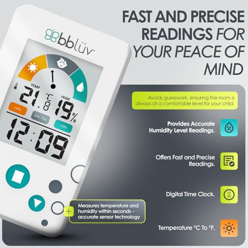 bblüv Igrö 2-in-1 - Indoor Digital Thermometer and Hygrometer - Humidity meter for Baby room with Alarm - Portable, User-Friendly - Ideal for Nursery, Home, or Travel - Image 3