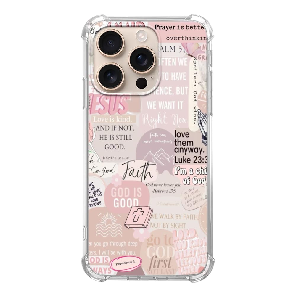 Enughselso Pink Christian Aesthetic Case Compatible with iPhone 16 Pro, Christian Verses Phone Case for iPhone 16 Pro, TPU Bumper Phone Case Cover