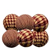 for Burgundy TAN RAG Balls Set of 6 Bowl Fillers 2.25' Plaid Farmhouse Craft Supplier for Home Décor