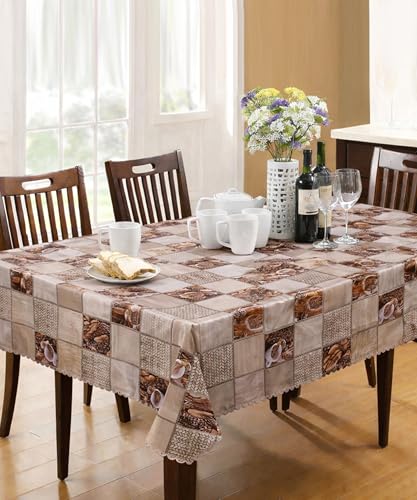 Image of Dakshya Industries PVC Waterproof Dining Table Cover 54x78 Inch for 6 Seater | Floral Printed Washable Oilproof Dustproof Table Cloth for Home Kitchen Dining Table (Royal Weave)