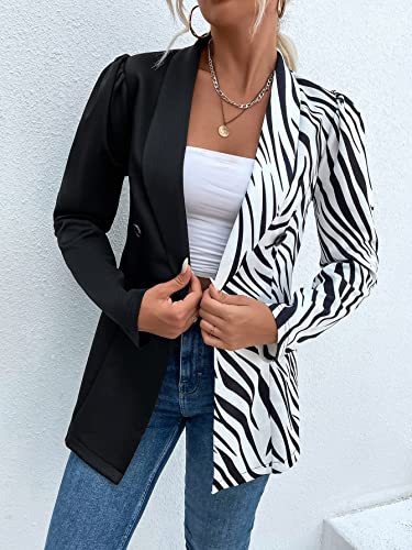 WDIRARA Women's Zebra Striped Print Shawl Collar Button Front Work Office Jacket Blazer3