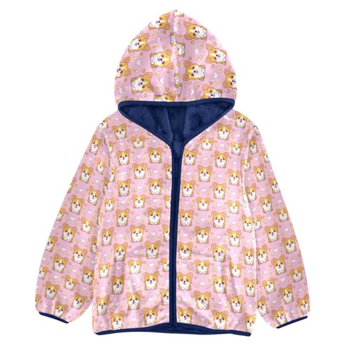 Cute Dog Corgi Boys Fleece Coat,Children's Zip-Up Hoodie Jacket,Baby Warm Fashion Outerwear 3-10T,A113468