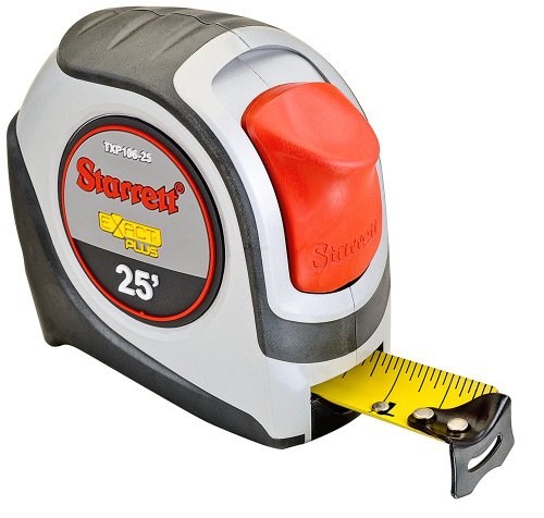 Starrett Exact Plus KTXP106-25-N ABS Plastic Case Silver Grey Measuring Pocket Tape, English Graduation Style, 25' Length, 1.06" Width, 0.0625" Graduation Interval