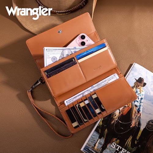 Image of Montana West X Wrangler Western Wallets for Women Trifold Wristlet Wallets Large Capacity Women Clutch Wallet with Coin Purse
