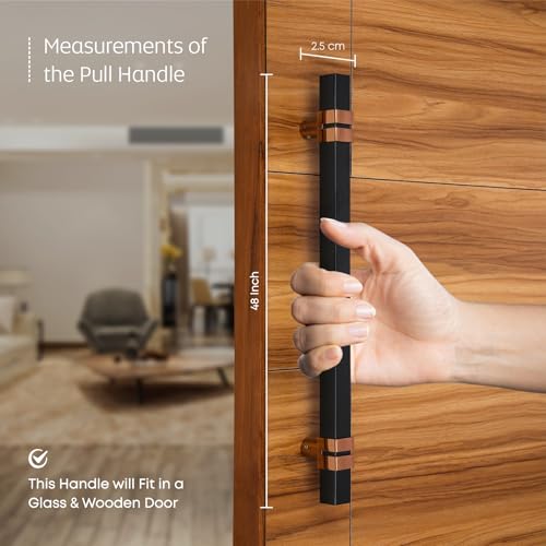 Image of LAPO 48 Inch Square Main Door Handle in Black Rose Gold Finish, Premium Stainless Steel Pull Push Design with Modern Appeal, 3 Years Warranty (Pack of 1)