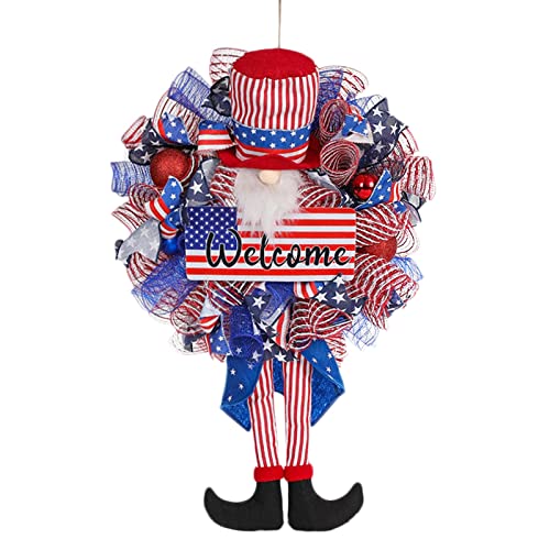 Rotors 4Th Of July Wreath With Gnomes Independence Day Wreath For Front Door Memorial Day Mesh Gnome Plush Wreath For Indoor Outdoor Door Hang Decoration (Styles-1) #TOP7