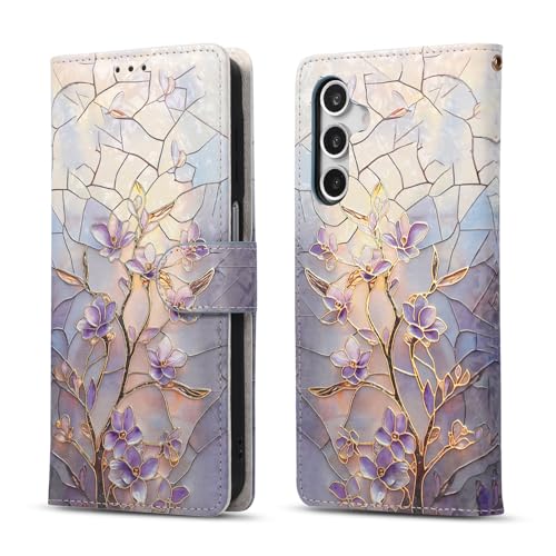 Coque Samsung S26 Plus QLTYPRI étui portefeuille en cuir magnolia vintage avec blocage RFID