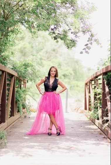 MisShow Women's Hi-Lo Long Tutu Tulle Bustle Skirt Elastic Waist Festival Party Skirt - Image 8