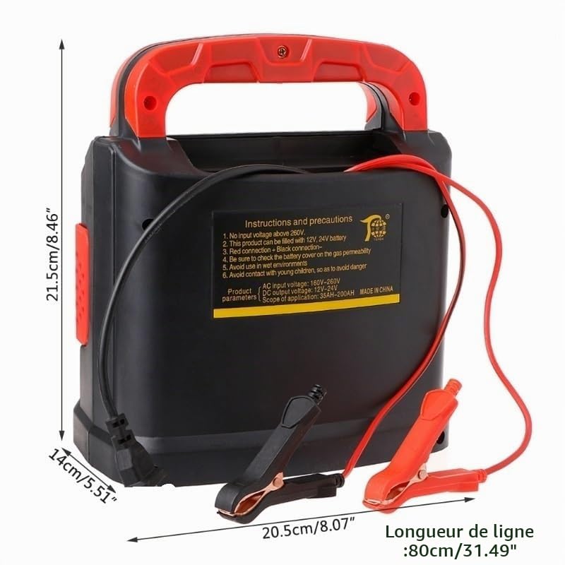 Booster Batterie Voiture,Booster Batterie Automobile Chargeur de Batterie 350W 14A Adjust Bornes Chargeur de Batterie 12V-24V Voiture Jump Starter Portable
