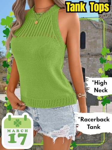 Image of ChiaoLezhee Women's Summer Knit Tank Tops, Racerback High Neck Lightweight Sweater Vest, Dressy Casual Outfits