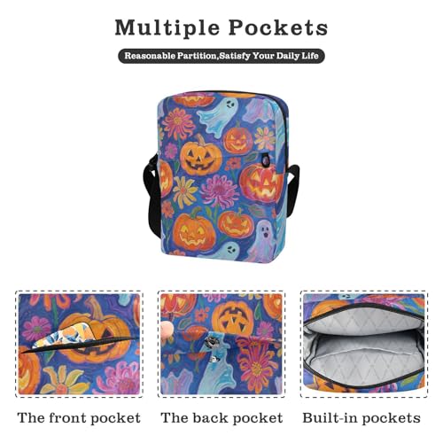 KLL Halloween Pumpkins and Ghosts messenger bag Vegan Leather mens shoulder bag Casual Shoulder Hand Bag For Woman2