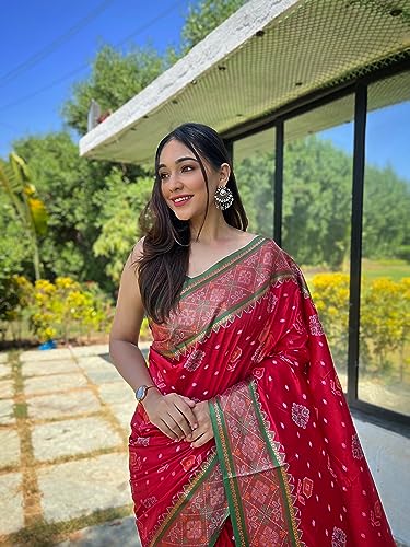 Image of Panzora Women's Patola Silk Meenakari Work Saree With Unstitched Blouse Piece