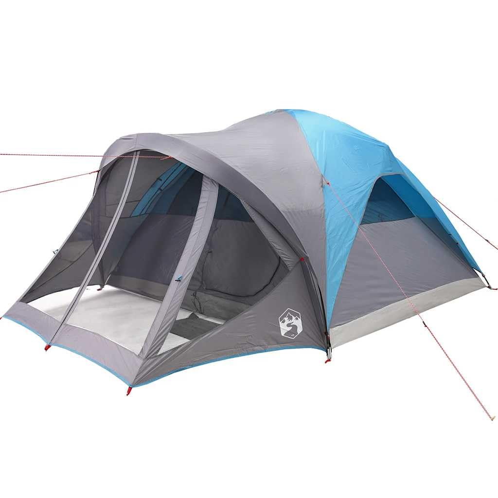Tunel Family Tent dla 6 osób, wodoodporny, niebieski, 411 x 325 x 180 cm, przenośny schronisko kempingowe z portem elektrycznym, idealny do przygód na świeżym powietrzu i podróży grupowych