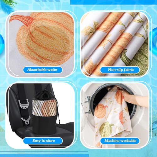 Image of Hahafelt 2 Pack Car Seat Towel Covers with Storage Bag, 63 x 32 Inch Universal Non Slip Waterproof Sweat Protector for Car Truck, Gym Swimming Running, Machine Washable (Yellow Pumpkin,Green Pumpkin)