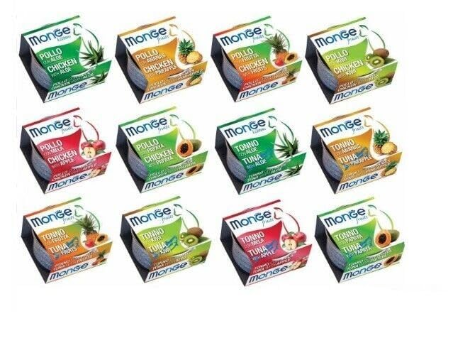 Monge Fruits - Comida húmeda de frutas para gatos y gatos - Cat. 60 cajas surtidas de 80 g cada uno (diferentes tipos según disponibilidad)
