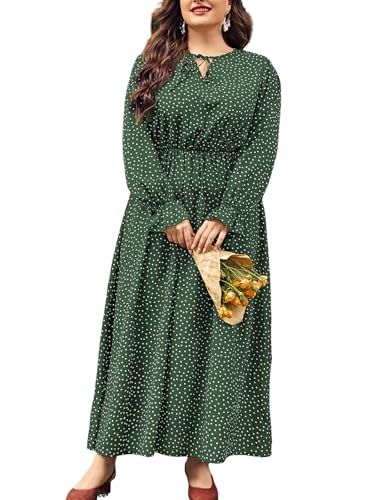 LIAMERHE Damen Übergröße Winterkleid Rundhalsausschnitt Langarm A-Linie Große Größen Casual Kleid für Mollige Frauen Freizeitkleid Polka Dot...