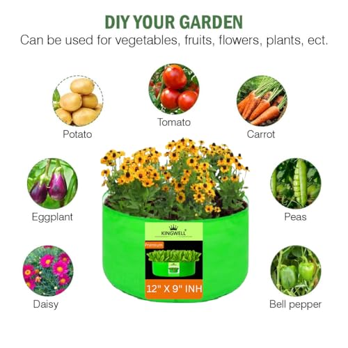 Image of Kingwell Grow Bag 12 X 9 INCH, PACK OF 1 For Terrace Garden Leafy Vegetable Plant Grow Bags Fruits Growing Containers For terrece Gardening