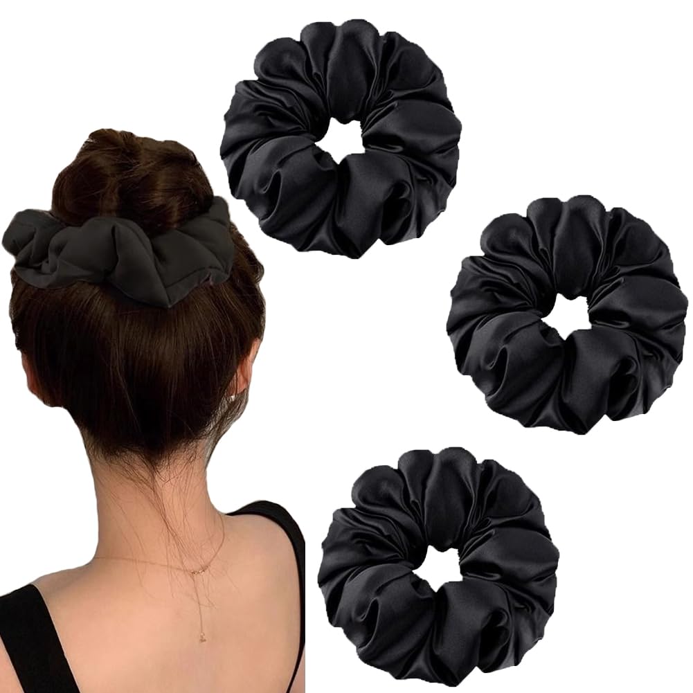 4 Pcs Oversized Satin Hair Scrunchies 5.2 inch Extra Large Scrunchie Satin Silk Hair Scrunchies Elastic Hair Ties Hair Bands Ponytail Holders for Women and Girls
