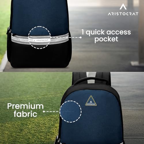 Image of Aristocrat Blake 18L Laptop Backpack, 2 Spacious Compartments, Office & Casual Bag with Quick-Access Pocket, Side Pockets & Reverse Zipper, For Men & Women, Fits up to 15.6 inch Laptop, Blue-Black